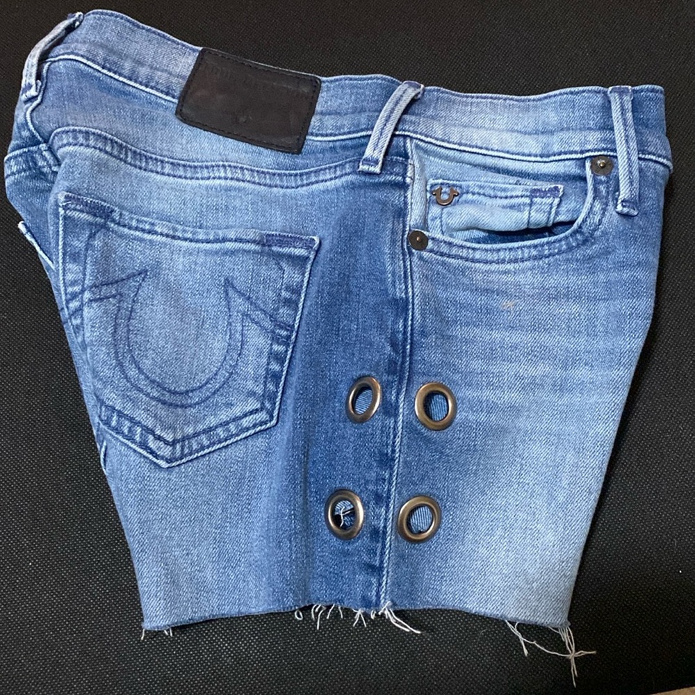 GUC True Religion Blue Jeans size 23 kids cut off shorts